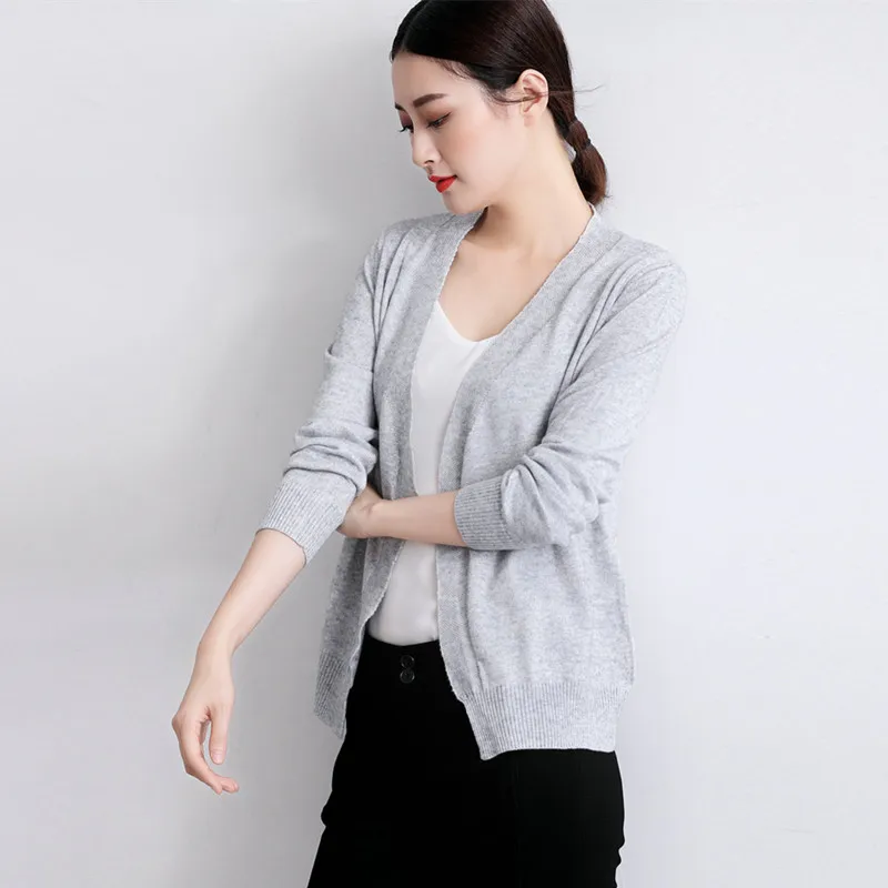 Женский кашемировый кардиган без пряжки Свободный с длинным рукавом короткий