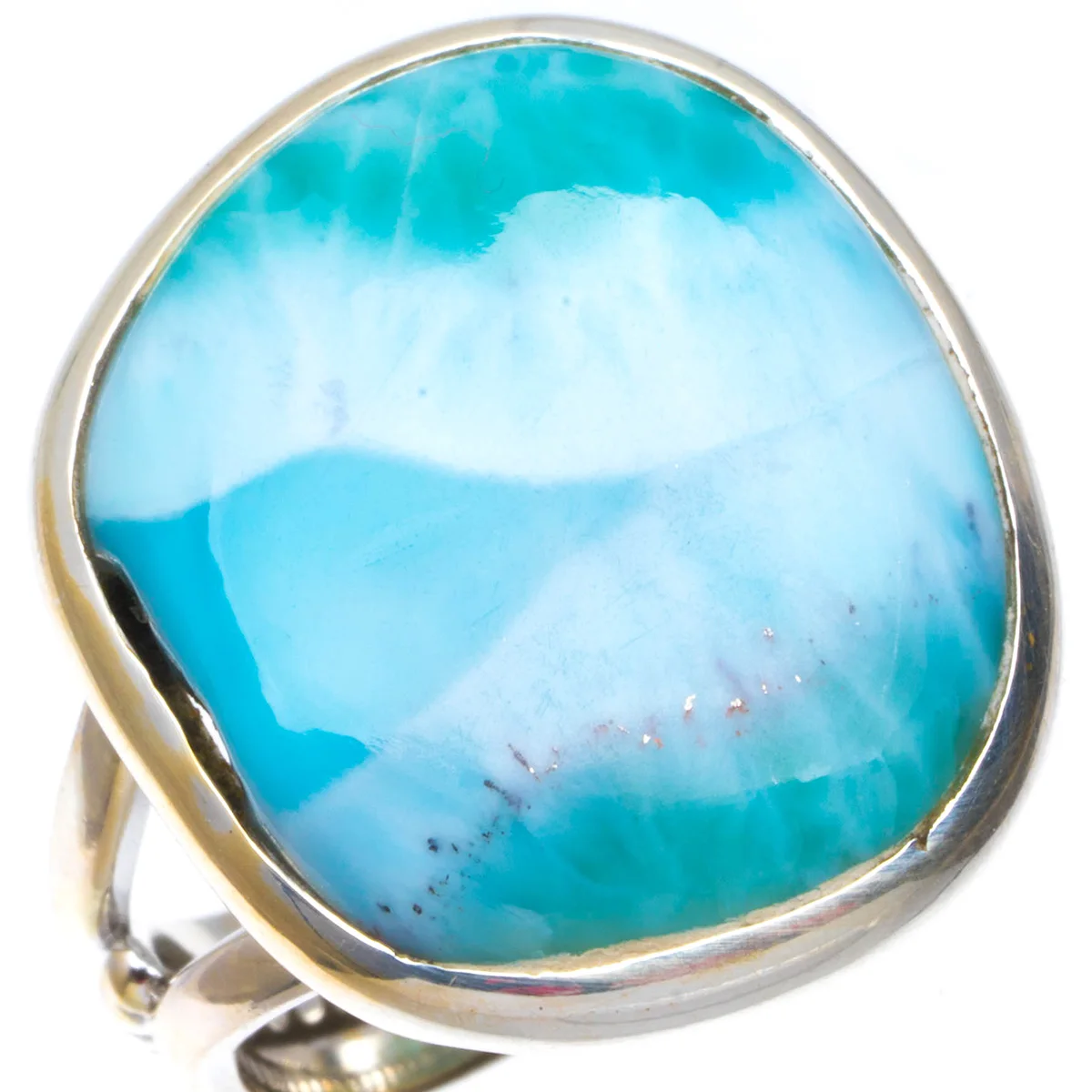 Натуральный Карибы Ларимар ручной работы уникальный 925 пробы Серебряное кольцо 7