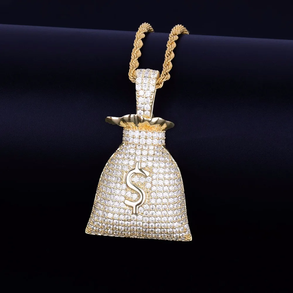 Доллар США сумочка для денег золотой кулон Цвет Bling кубический циркон мужчин в