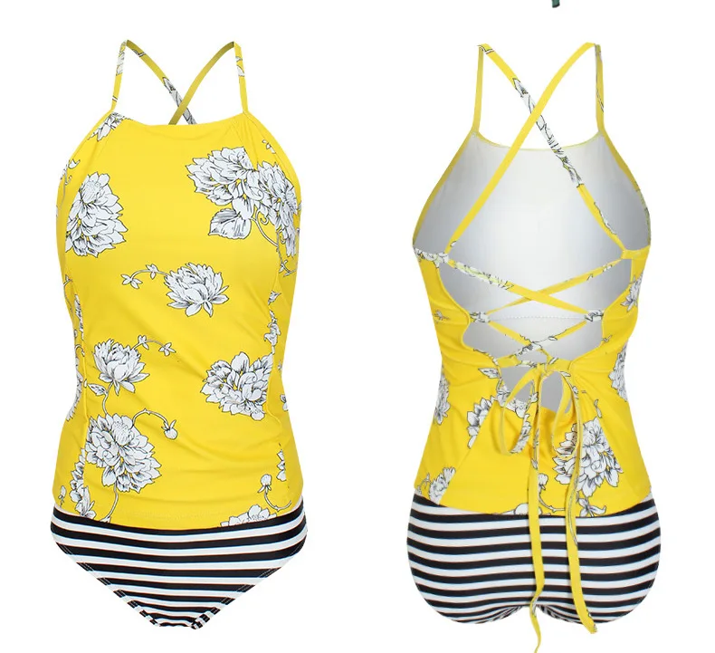 Новая мода из двух частей Tankini купальник Для женщин купальники Винтаж принт размера плюс купальники Для женщин Мягкий купальный костюм бикини набор S-XXXL