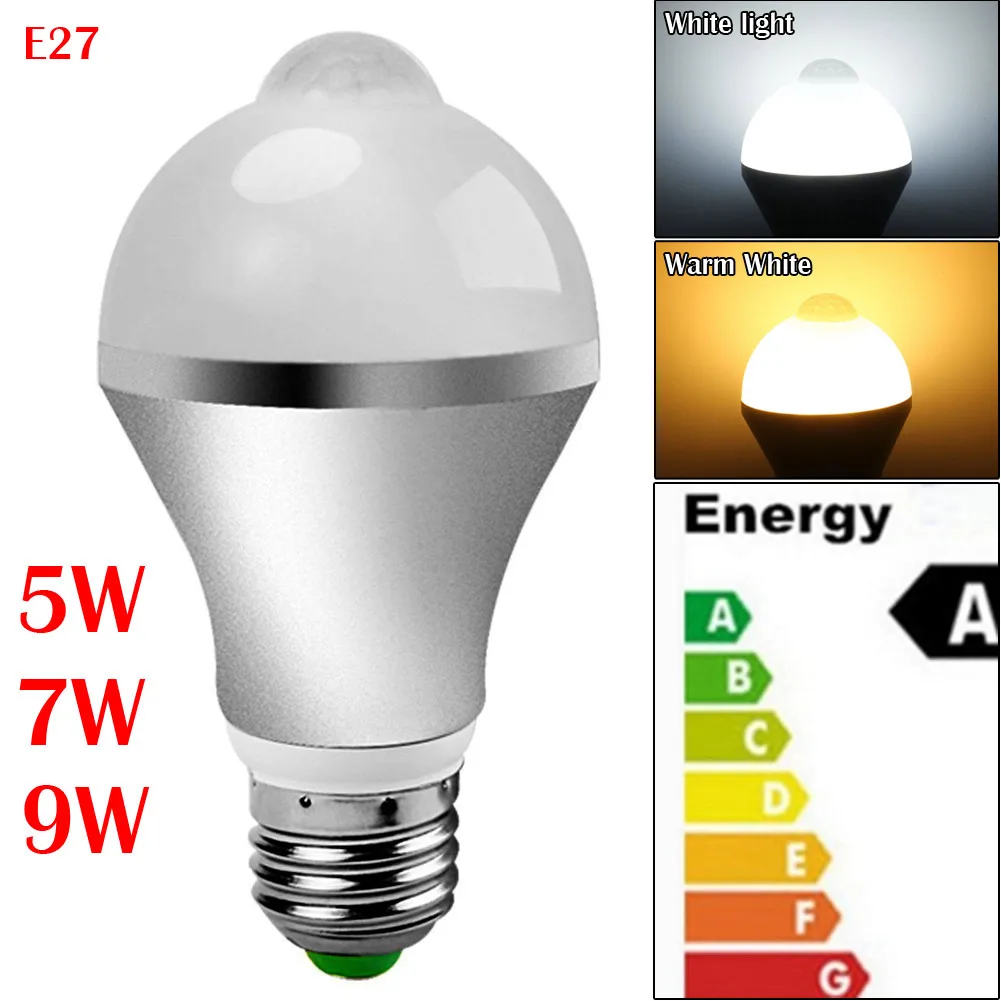 Фото Светодиодная лампа 5730 SMD 5 Вт 7 Вт 9 Вт Smart PIR датчик движения светильник E27 B22 Socket Adpater внутренсветильник s Golbe лампа №3