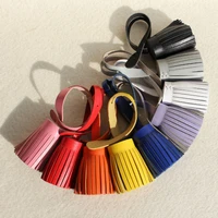 brand cute soft genuine lambskin leather tassel keychain pendant key chain for women bag charms girls backpack accessories gifts