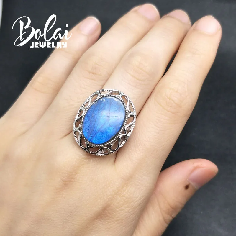 Bolaijewelry, продукт Ретро стиль кулон натуральный лабрадорит кулон и кольцо 925 Серебряный кулон ожерелье как женщина лучший подарок