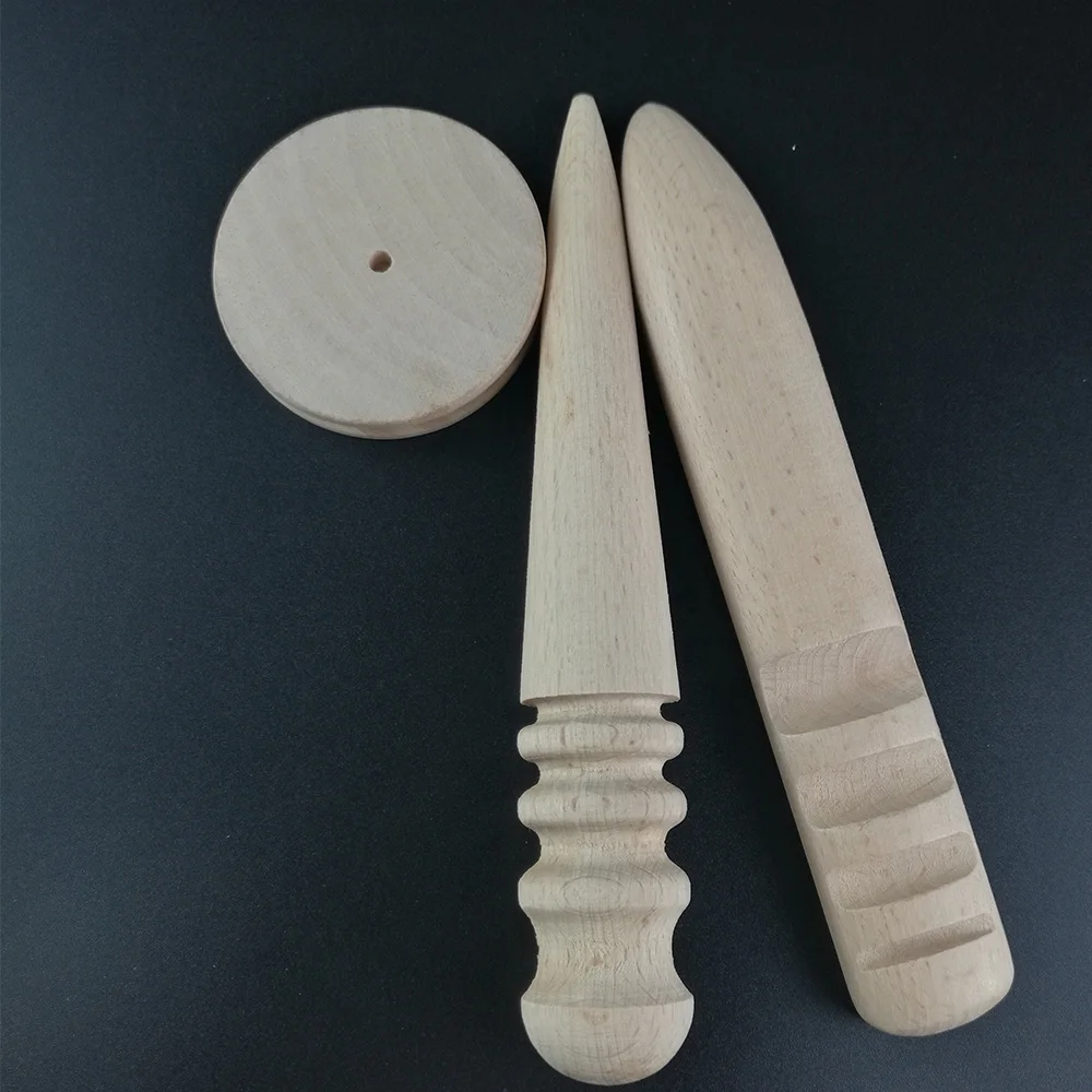

One Set/3PCS Round +Flat +Cake Shaped Wood Edge Wooden Slicker Burnisher Leather Craft Working DIY Tools for Belt Strap