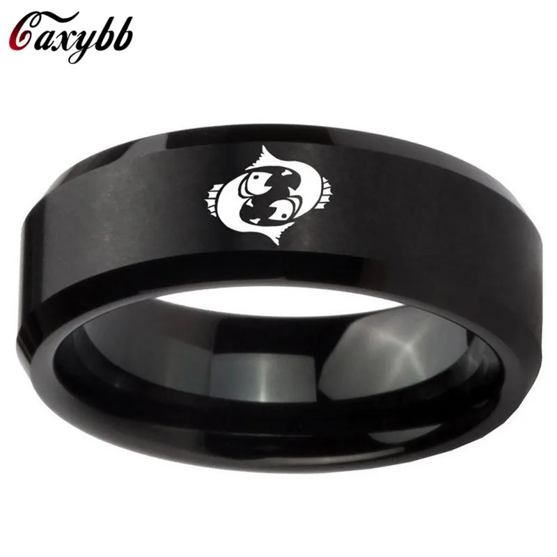 

12 Constellation Ring 8mm Pisces Ring Fashion Simple Accessories Men Titanium Steel Black Ring Jewelry