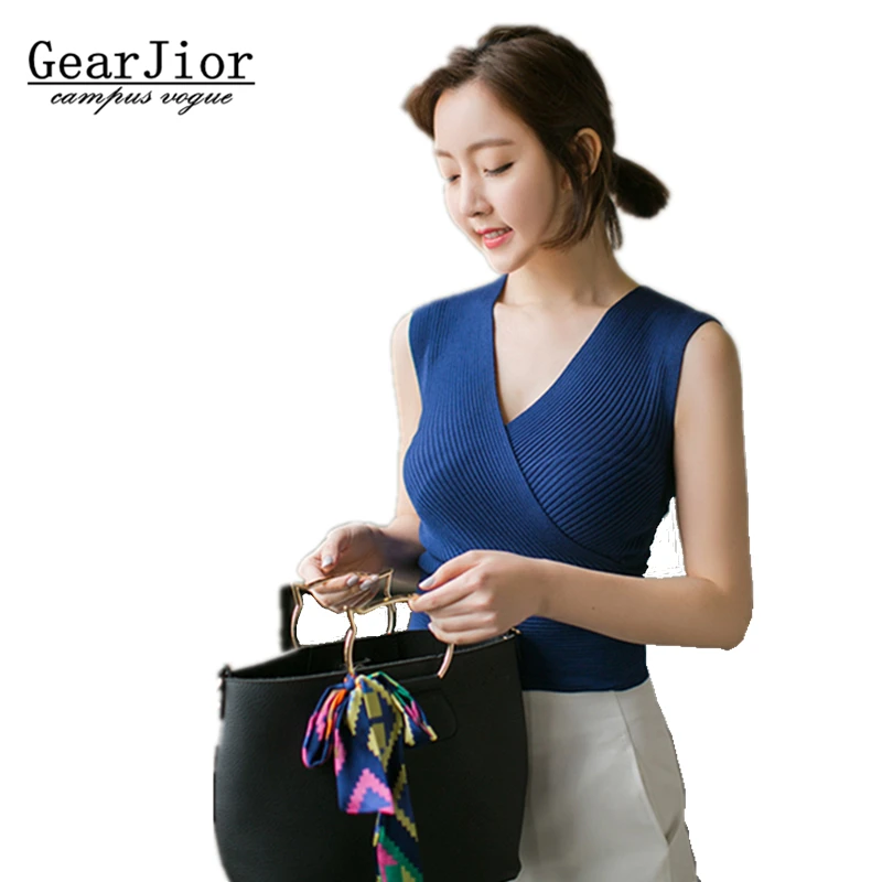 2017 women's spring summer Ice silk sleeveless sweaters vest female pullovers tops cross tee | Женская одежда