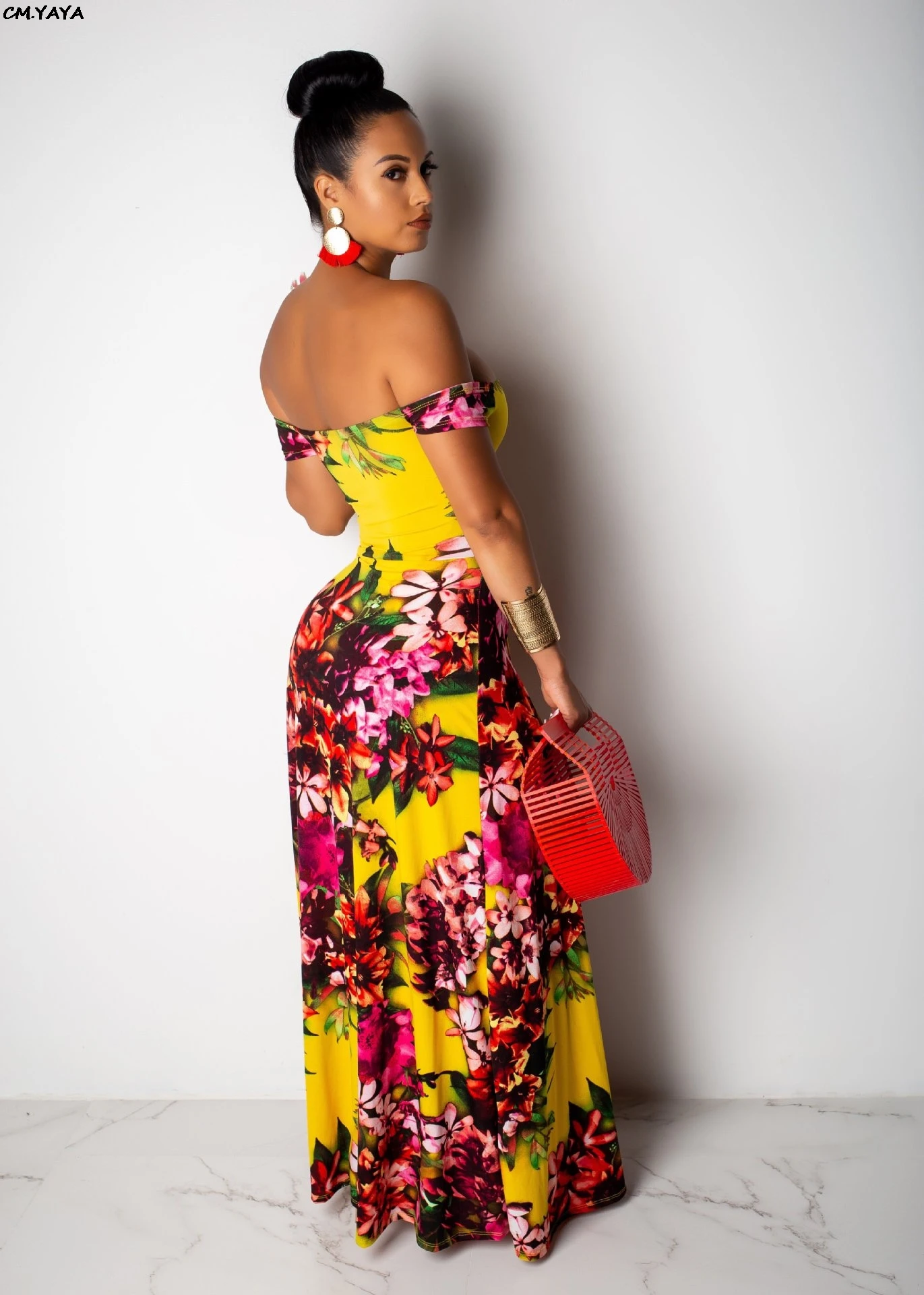 Женское длинное платье с открытыми плечами вечерние платья макси цветочным