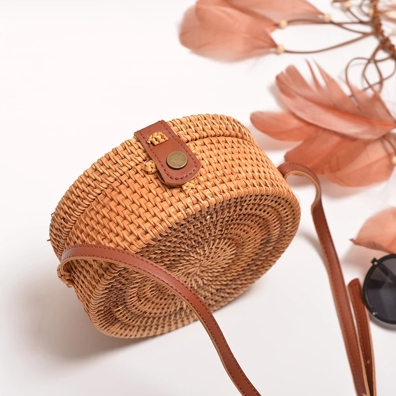 Винтажные оригинальные цветные женские сумки на плечо из ротанга ручной работы