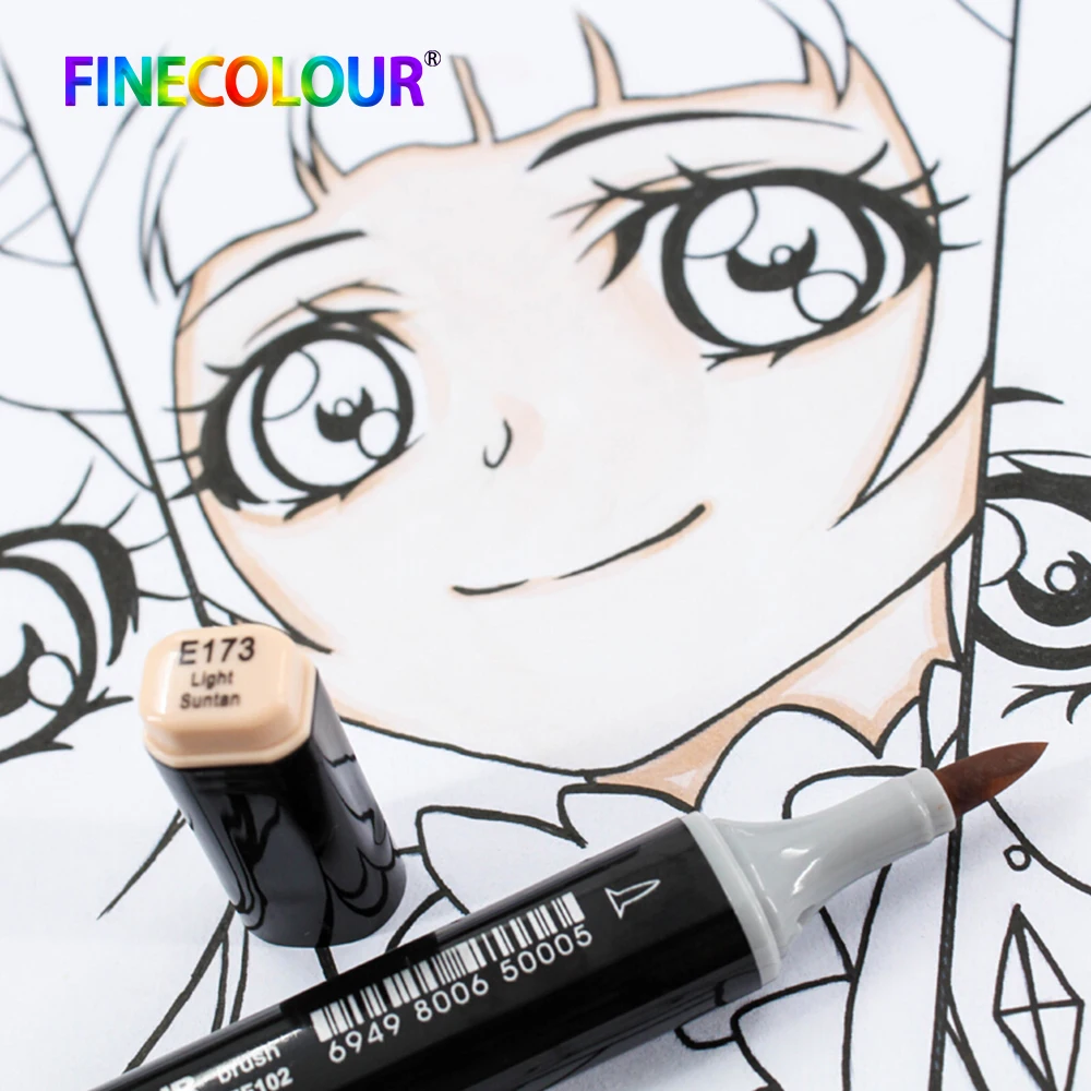 Finecolour EF102 на спиртовой основе с кляксами для манга зубная щетка с двумя головками и маркер-кисточка 12/24/36 Набор Профессиональный маркер для рисования ручка для товары для рукоделия