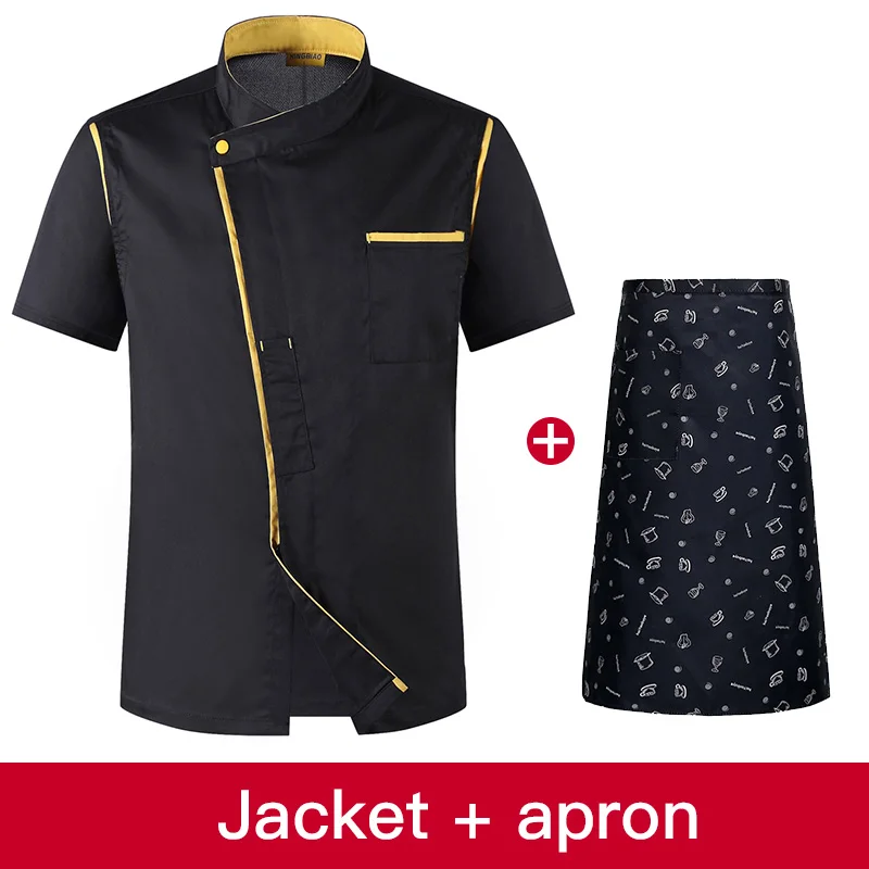 High Quality unisex Short Sleeve Chef uniform Restaurant Hotel Kitchen Workwear Breathable chef apron jacket M-4XL cooking shirt - Цвет: jacket apron