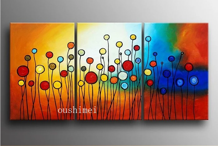 100% ручная роспись Circle Красочные цветы абстрактный пейзаж Настенная картина