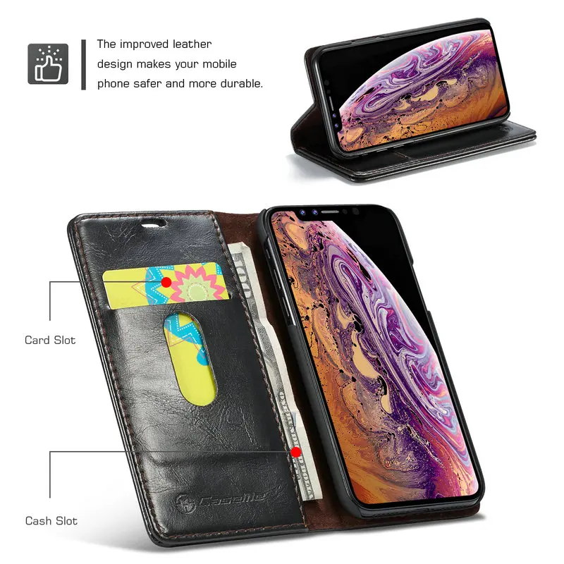 CaseMe Магнитный чехол-бумажник для телефона Samsung A8 A7 A6 2018 Роскошный кожаный