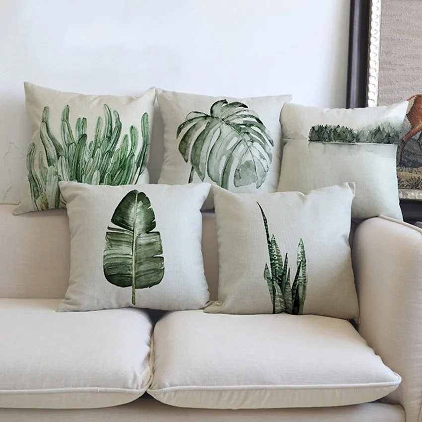 

Decorative Pillowcase 45x45cm Tropical Plants Palm Leaves Cactus Print Cushion Cover Square Pillow Case For Sofa Throw Pillow