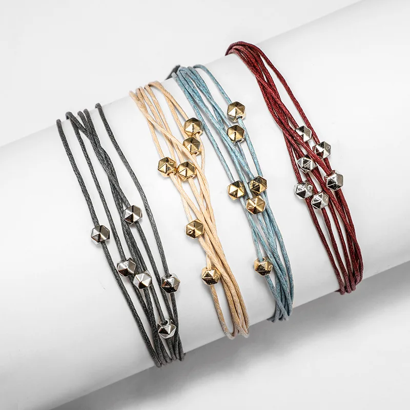 4 Pcs/set Multi-layer Bracelet Set Smaldd Beads Simple Style Weave Chain Bracelets for Women Solid Color Ladies Daily Jewelry | Украшения и