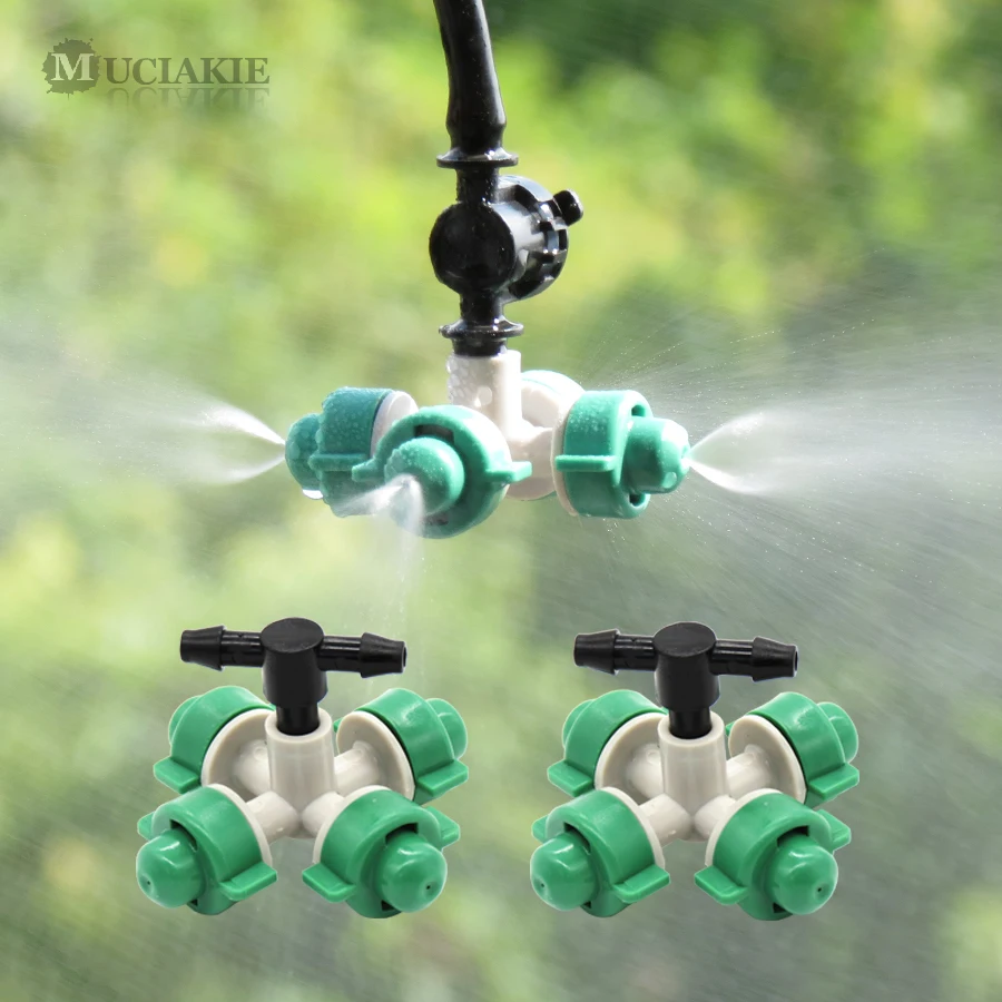 

MUCIAKIE 2PCS Green Micro Cross Misting Nozzle 4/7mm Tee Connector Mist Sprinkler Spray Drip Irrigation Garden Cooling System