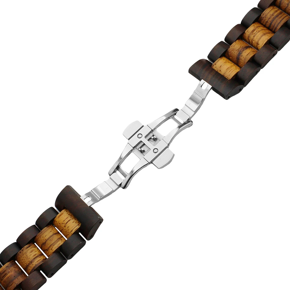 Wooden Watch Band 22mm for Tissot 1853 Stainless Steel Butterfly Buckle Quick Release Strap Wrist Loop Belt Bracelet Brown + Pin