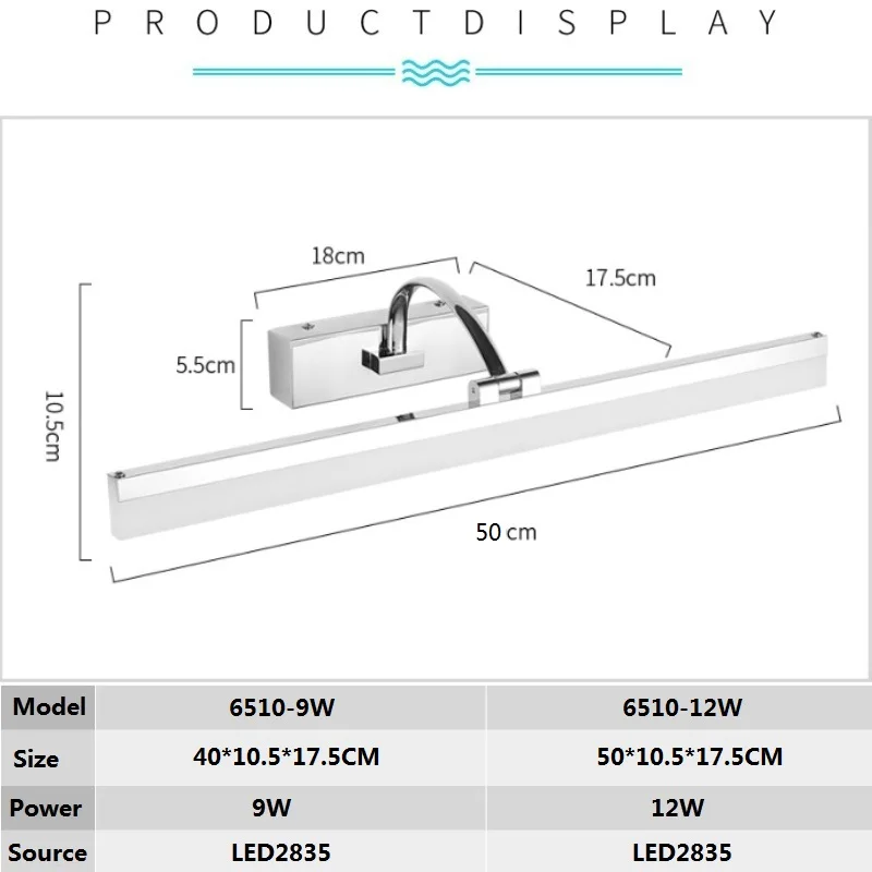 Светодиодный зеркальный светильник из нержавеющей стали 40/50 см|Комнатные