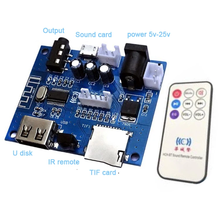 Bluetooth 5 0 аудио приемник модуль 5в 24в 12В U диск/TIF/USB звуковая карта MP3 плеер + ИК пульт