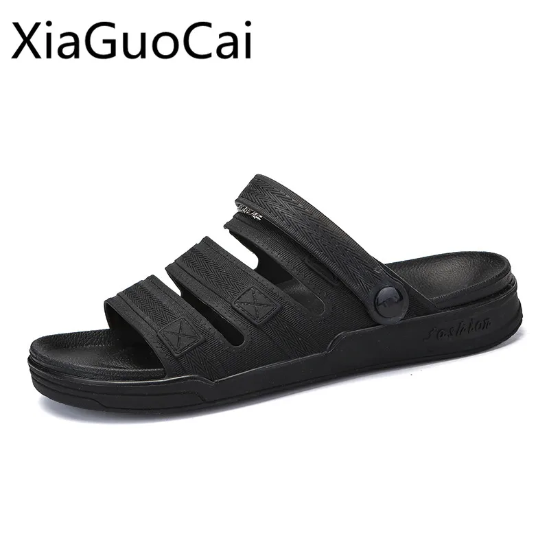 Мужские сандалии желе без застежки темно синие повседневные из дышащего