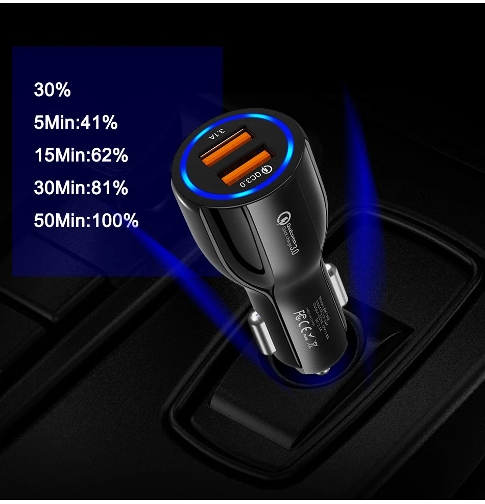 Автомобильное зарядное устройство с двумя usb-портами для быстрой зарядки QC 3,0 Для Xiaomi 9 huawei P30 Pro для iPhone XS 8 samsung, адаптер, зарядное устройство для телефона