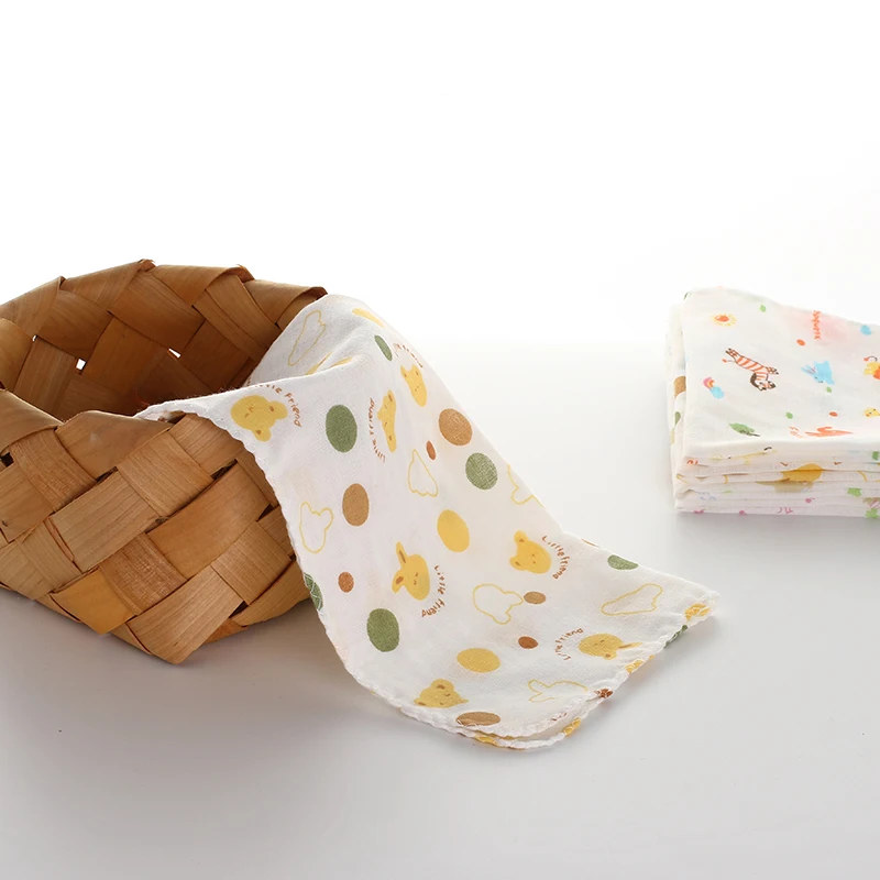 

10pcs High density double-layer pure cotton printed gauze handkerchief washcloth baby mouth washcloth washcloth 31*31CM