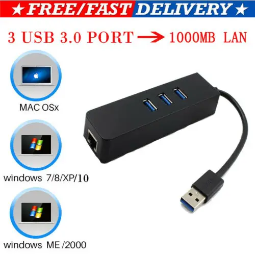 USB3.0 гигабит Ethernet карта + 3 порта концентратор USB 0 адаптер LAN RJ45 сетевой до 1000 Мбит/с