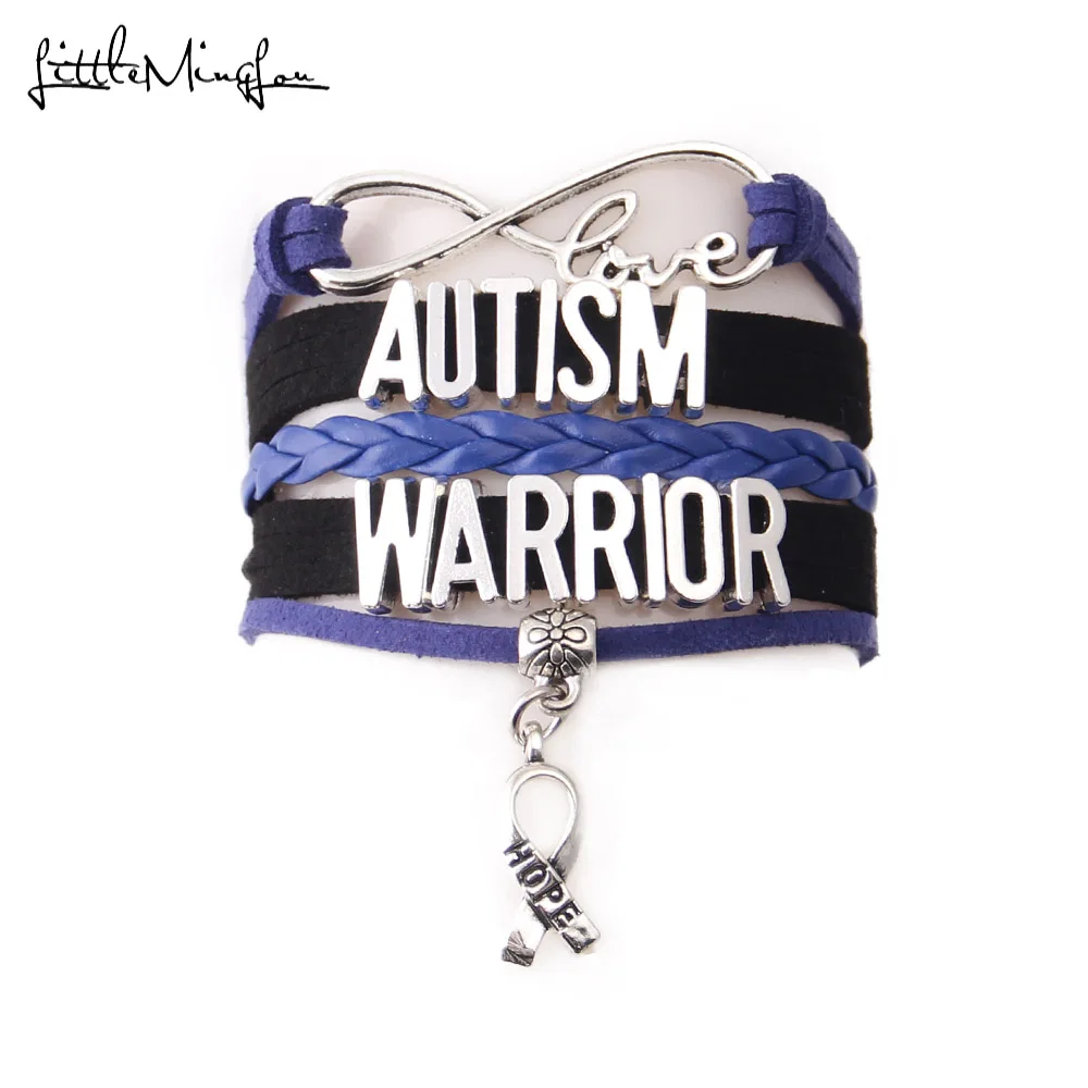 

Infinity Love AUTISM WARRIOR Bracelet Stacks Ribbon Hope Charm Awareness Leather Women Bracelets & Bangles For Women Men Jewelry