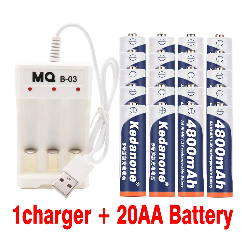 2019 Лот 4 ~ 20 шт AA заряжаемые аккумуляторы 1 2 V 4800 mAh Ni-MH 2A Baterias для камеры + зарядное