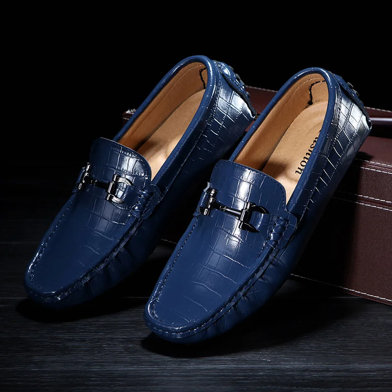 

men luxury shoes genuine leather slip on shoes mens chaussures hommes en cuir men shoes luxury brand loafers sepatu pria blue