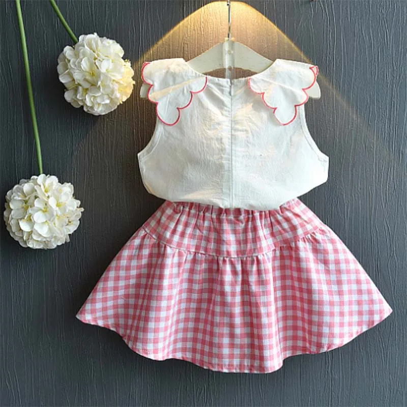 Летние комплекты одежды для девочек модные детские топы без рукавов + платье