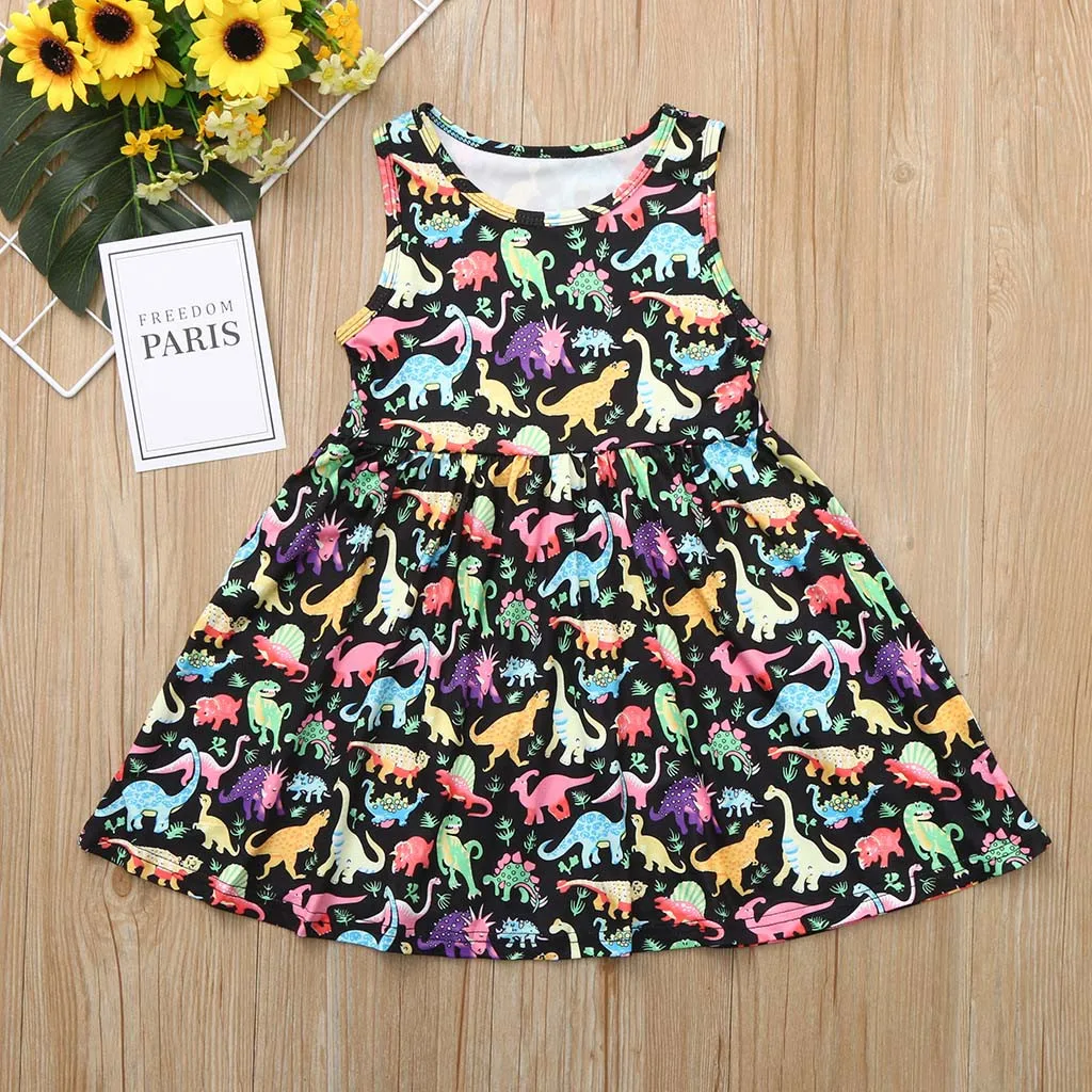 Платье для девочек летнее хлопковое повседневное без рукавов с принтом