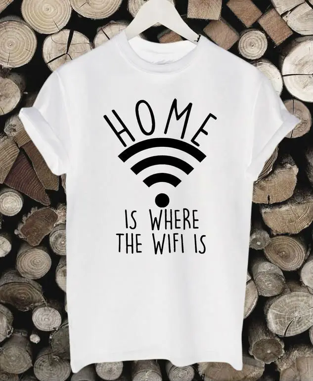 Дом там где Wi Fi с буквенным принтом для женщин футболка хлопок свободный покрой