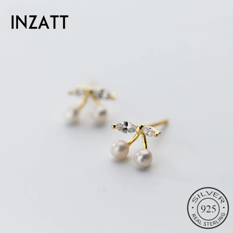 INZATT очаровательные жемчужные серьги-гвоздики с вишневым цирконием в форме листа