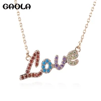 gaola hot love pendant necklace rhinestone letter alphabet gold collars trendy new charms necklaces for women girl gld1353