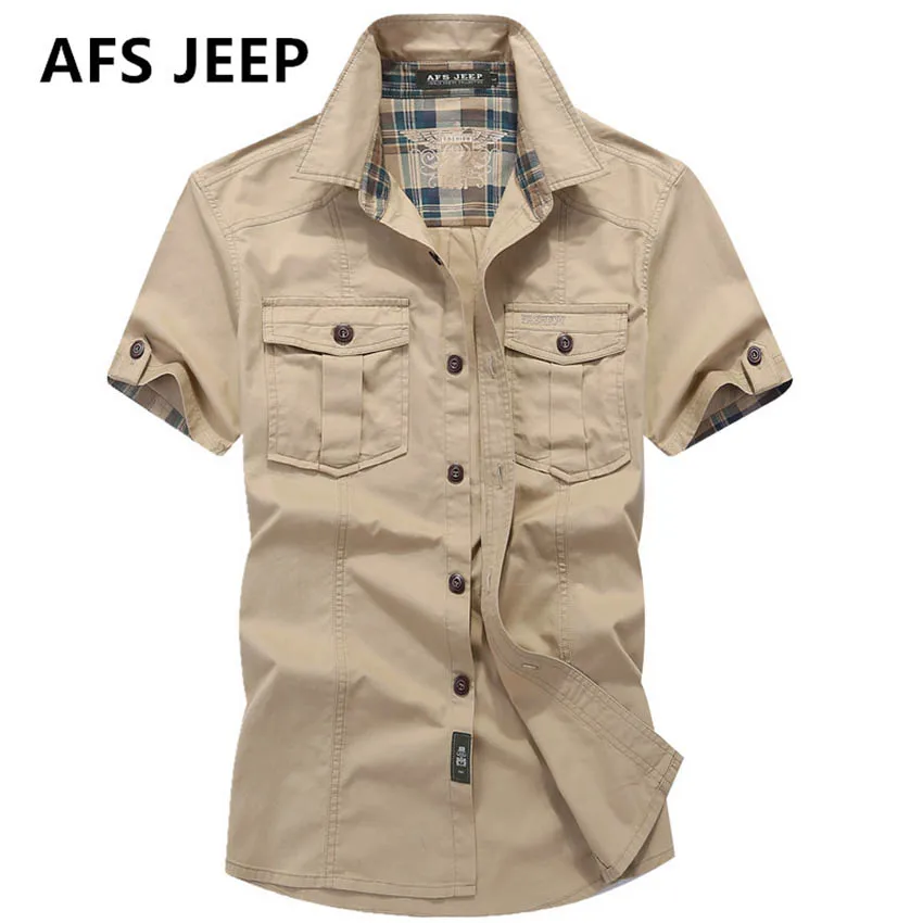 2018 AFS JEEP Новый Для мужчин Хлопковые с короткими рукавами рубашки летние