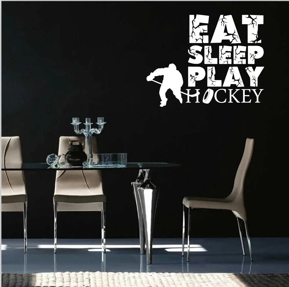 eat sleep play hockey vinyl quotes wall decal home decor kids room boys rooms art mural wallpaper removable stickers | Дом и сад