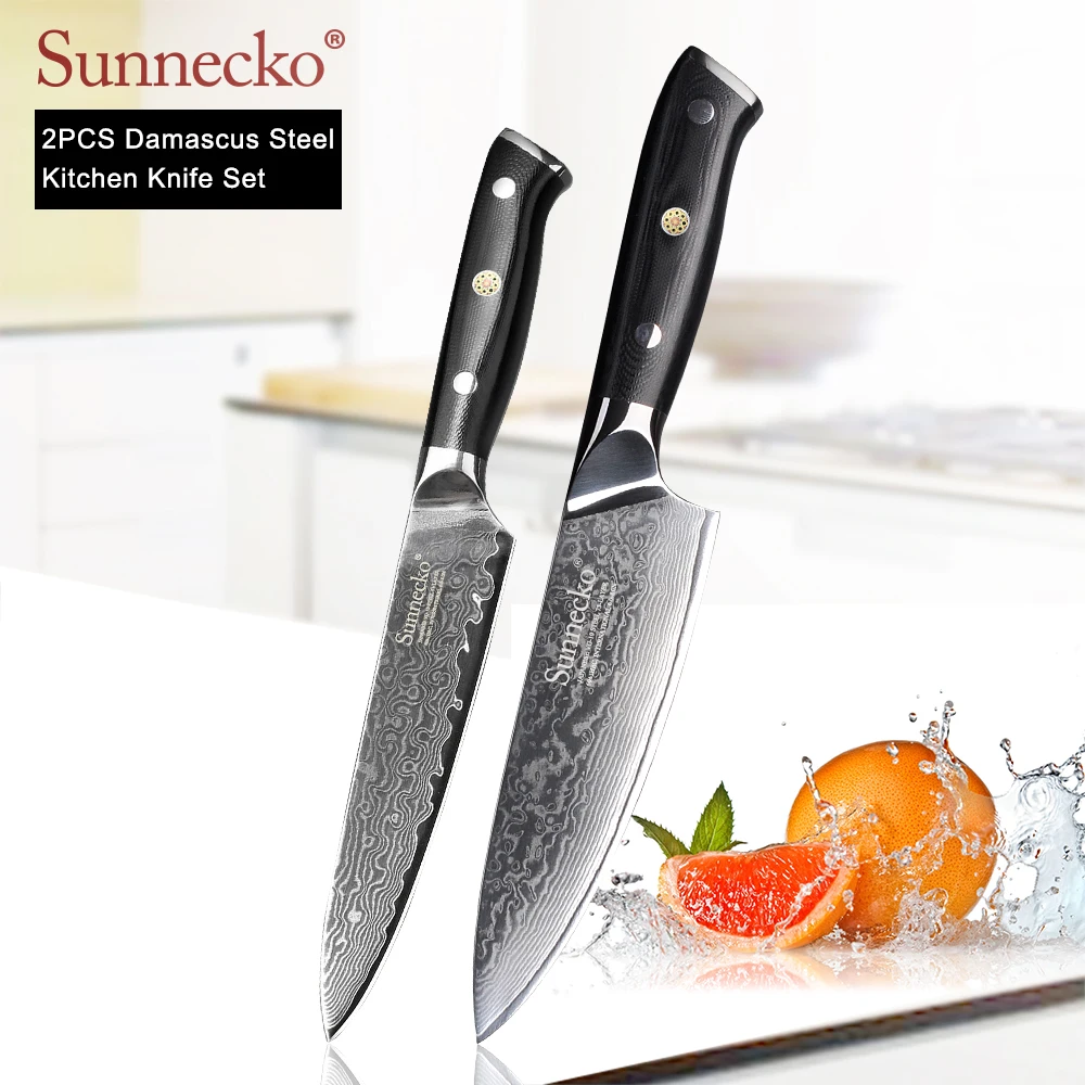 SUNNECKO дамасский нож шеф-повара Santoku для нарезки овощей нож для стейка нож для хлеба Дамасская сталь набор кухонных ножей G10 Ручка