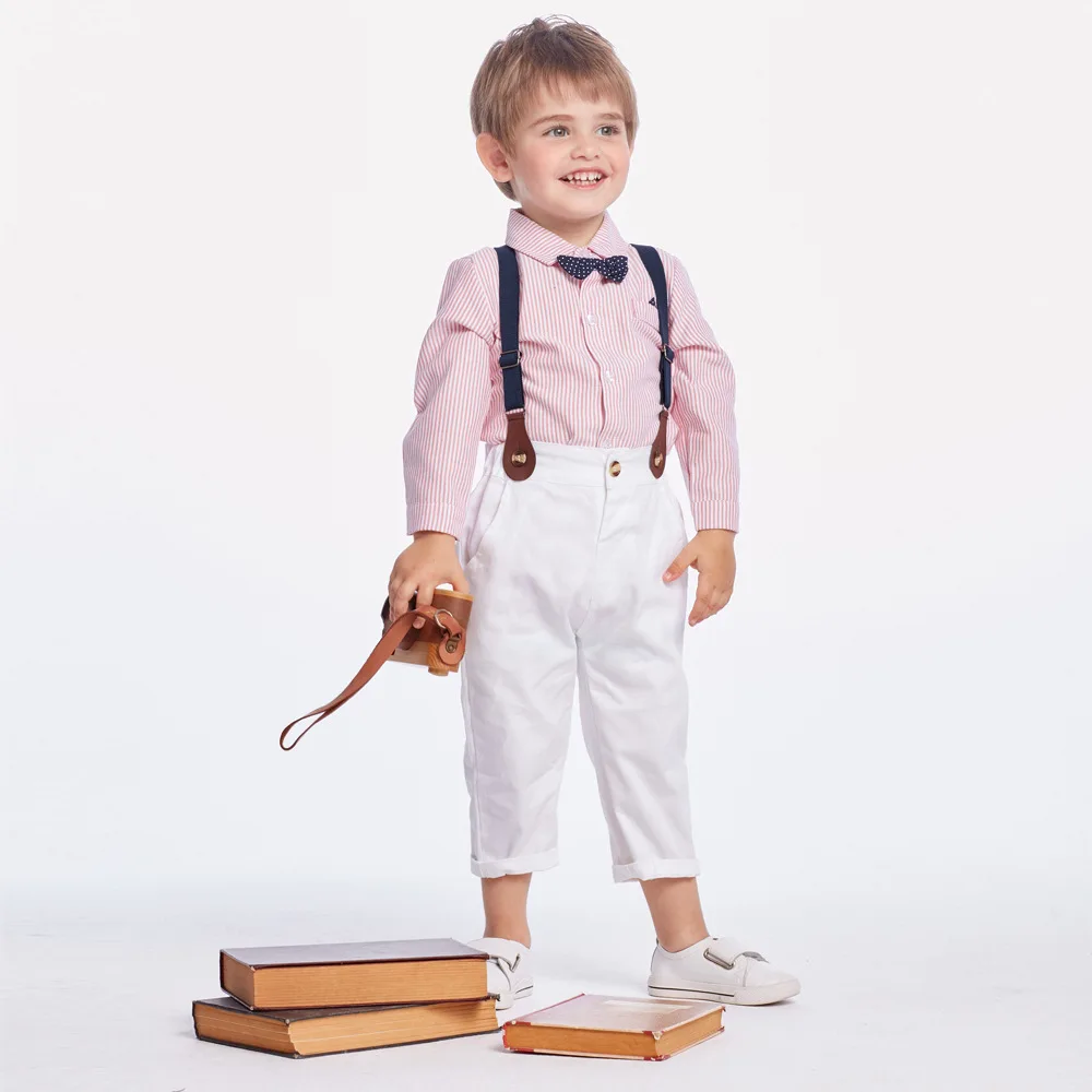 Children Clothing 2019 Autumn Boys Clothes Shirt+White Pants 4pcs Outfit Kids Boy Suit Set For Toddler Sets | Детская одежда и