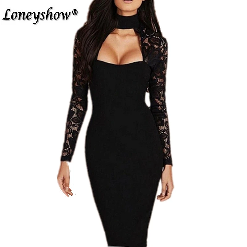Loneyshow Элегантный Холтер с длинным рукавом белый черный кружева сексуальные