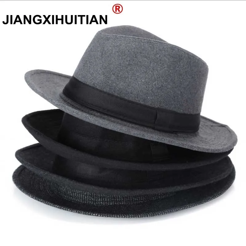 

Wool men Black Fedora Hat For Women's Wool Wide Brim JazzChic Cap Vintage Panama Sun Top Hat