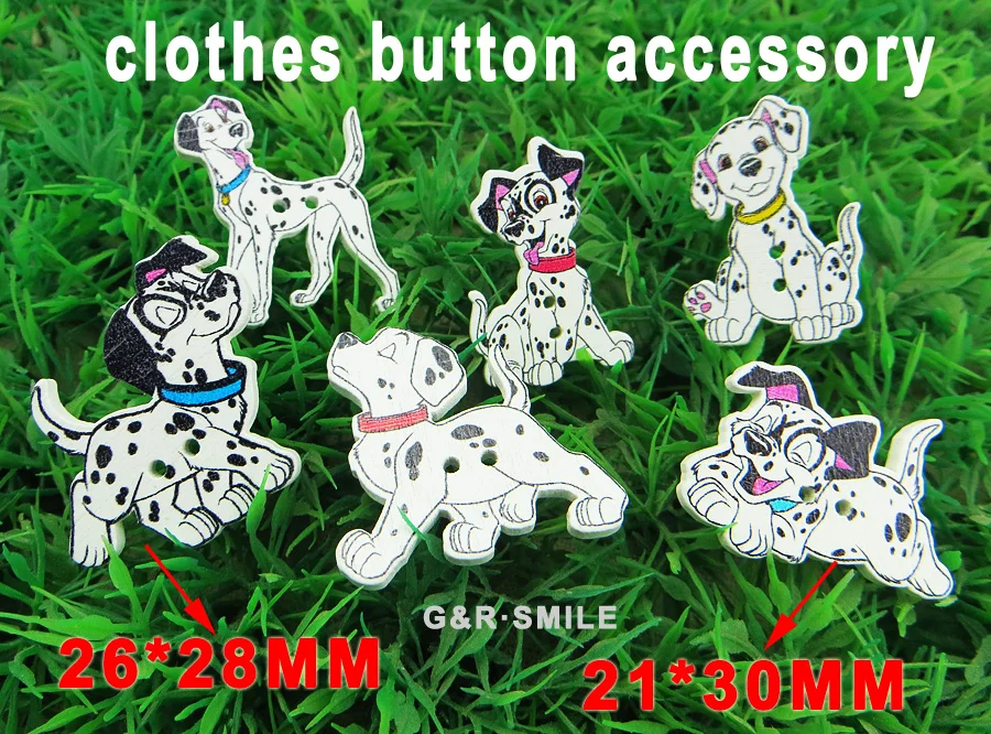 25pcs Black Dot Dog Series Buttons  Holes Pattern Cartoons Wood Sewing Button Scrapbook  Charms WCF-411