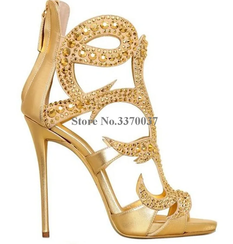 as picture Для женщин роскошный Bling клетка Стиль Стразы Римские сандалии золотистый и черный с украшением в виде кристаллов супер босоножки на высоком каблуке свадебные туфли - Цвет: as picture