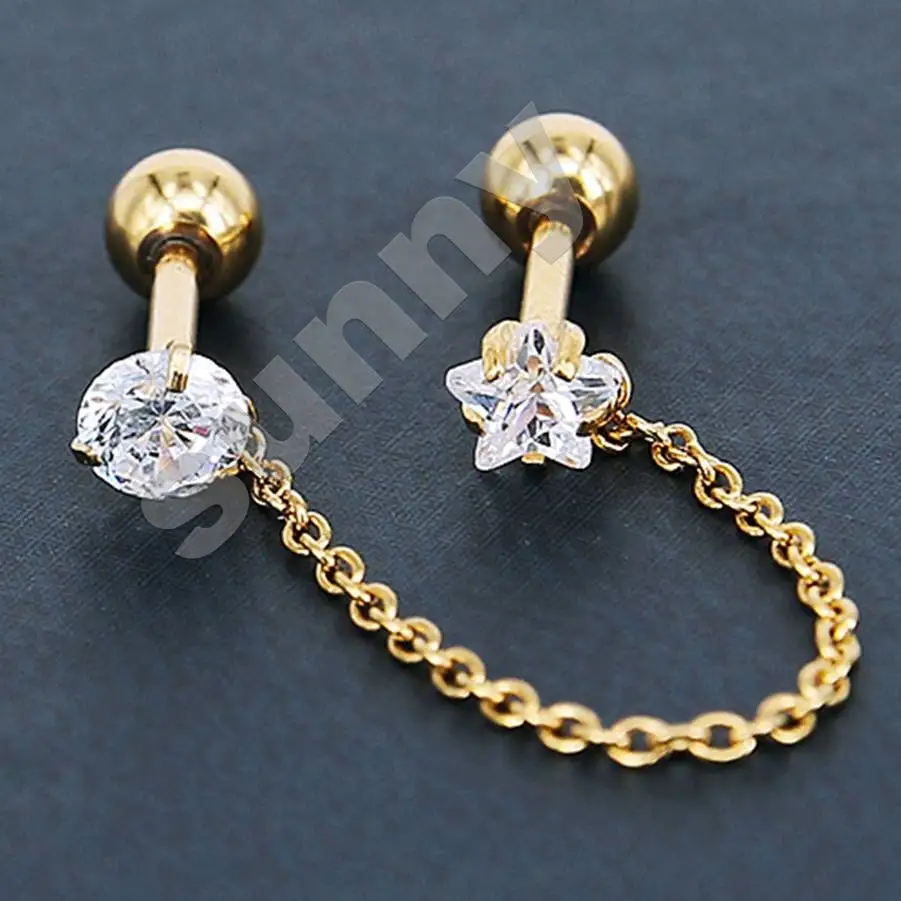 1 шт., титановое кольцо Labret для губ, звезда, циркон, анодированный, с внутренней резьбой, кисточка, драгоценный камень, Монро, 16 г, трагус, спираль, пирсинг для ушей