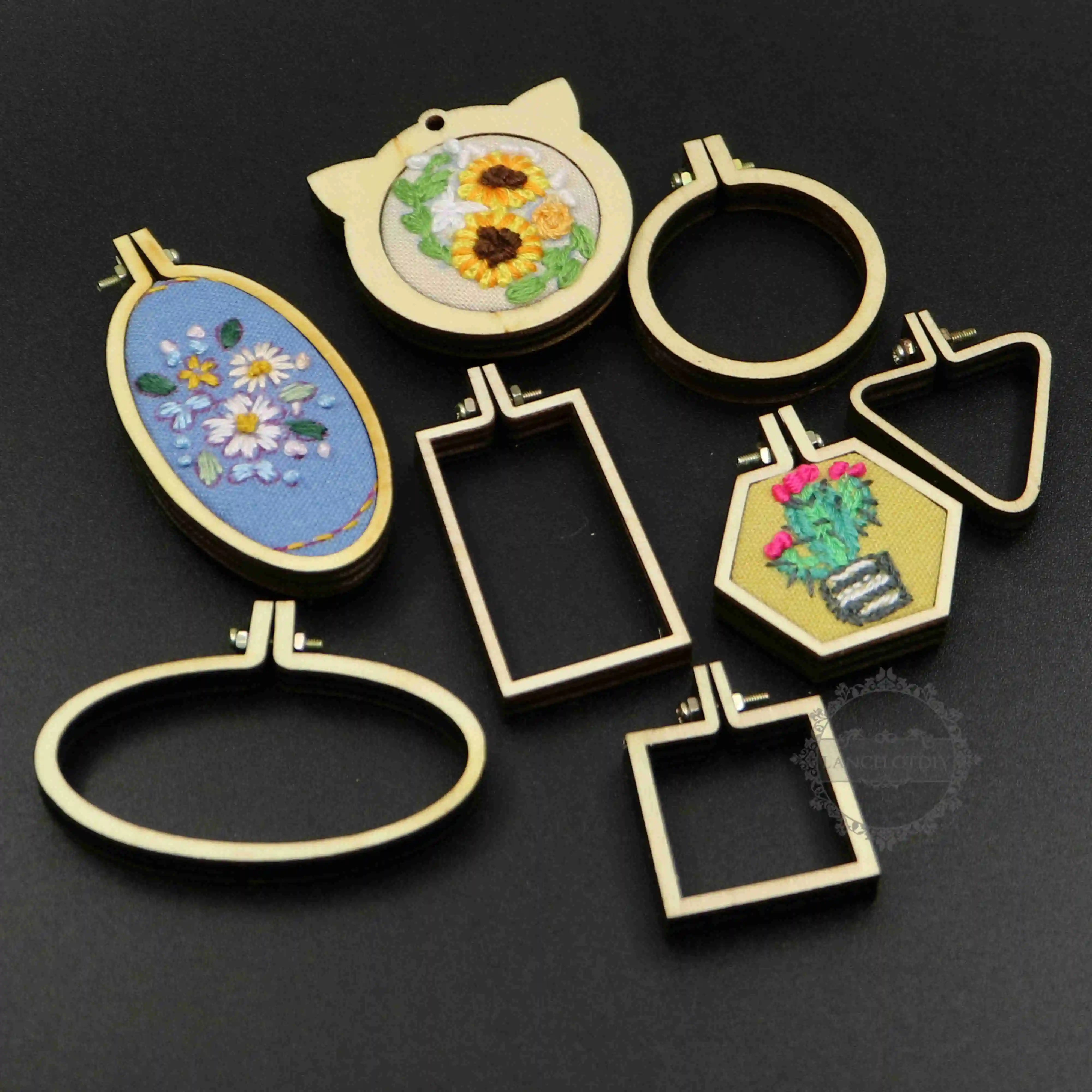 Round Oval Rectangle Wood Embroidery Hoop Frame Kit Needle Work Cross Stitching Pendant Charm 1800399 | Украшения и аксессуары