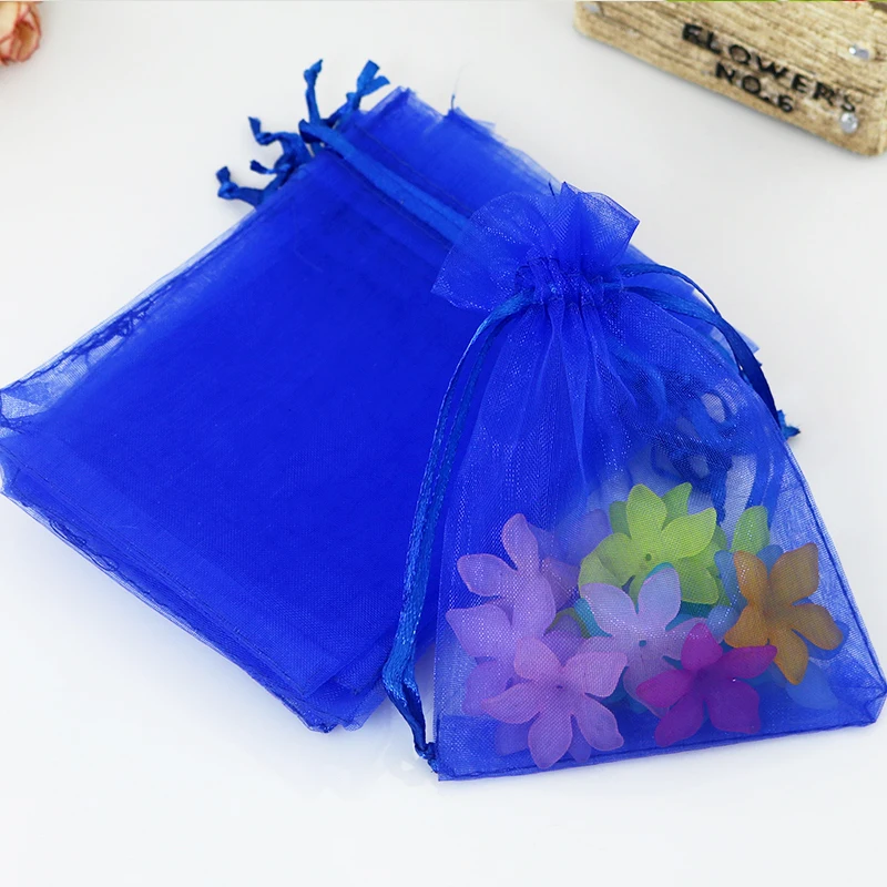 100 шт./лот 5*7 см ярко-синяя органза сумка мини Свадебный мешочек для подарков милые
