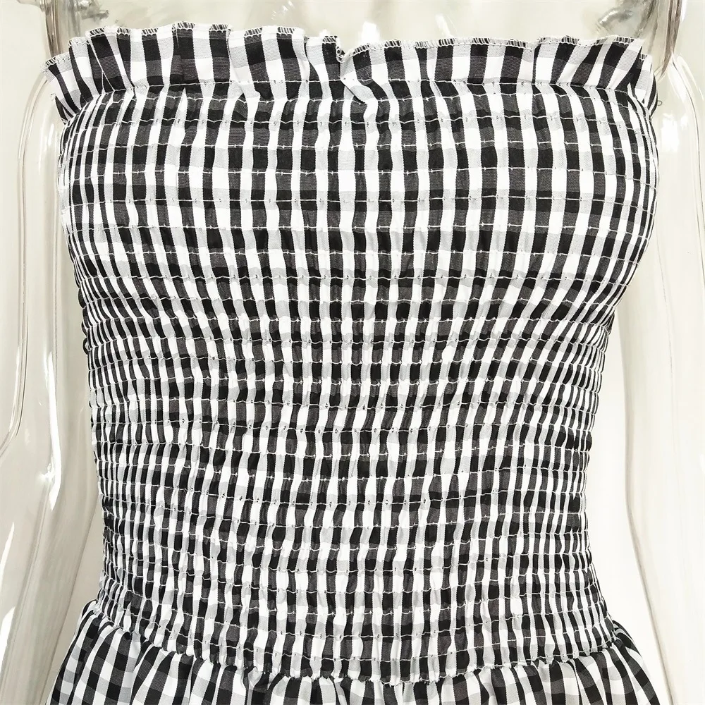 2018 милые плед лето рукавов Комбинезоны Повседневное эластичный без бретелек