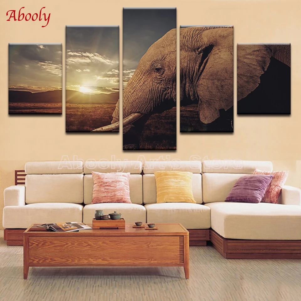 Home Decor Печать на холсте стены Модульная картина 5 Панель животного кадр слона