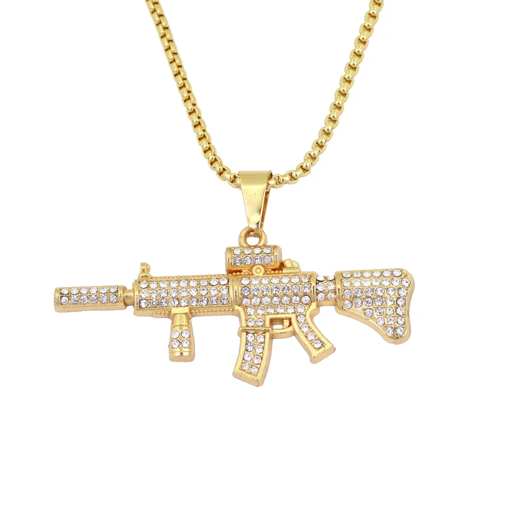 Bling bling хип хоп пистолет M16 микро pave с ААА подвеска цирконием ожерелье ледяной из