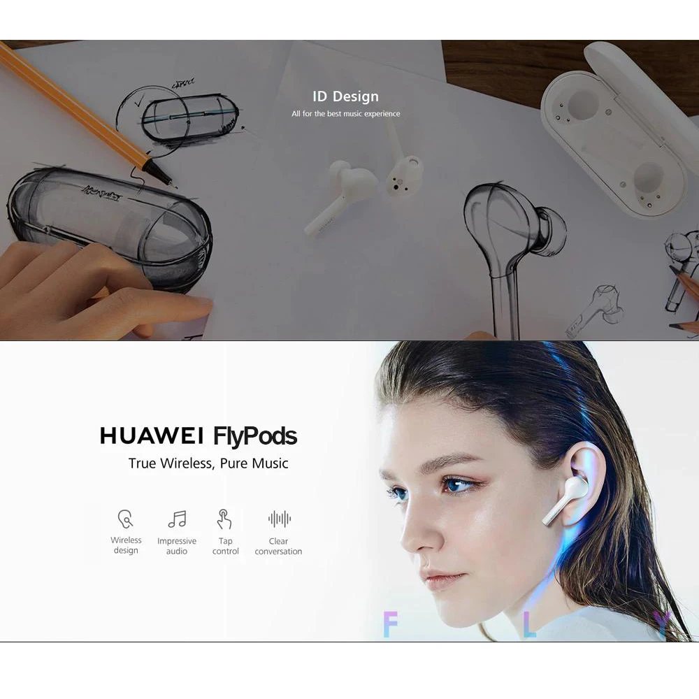 Huawei Honor flypods Беспроводной наушники Bluetooth 4,2 Hi-Fi HI-RES Беспроводной аудио IP54 Водонепроницаемый кран управления Беспроводной заряда