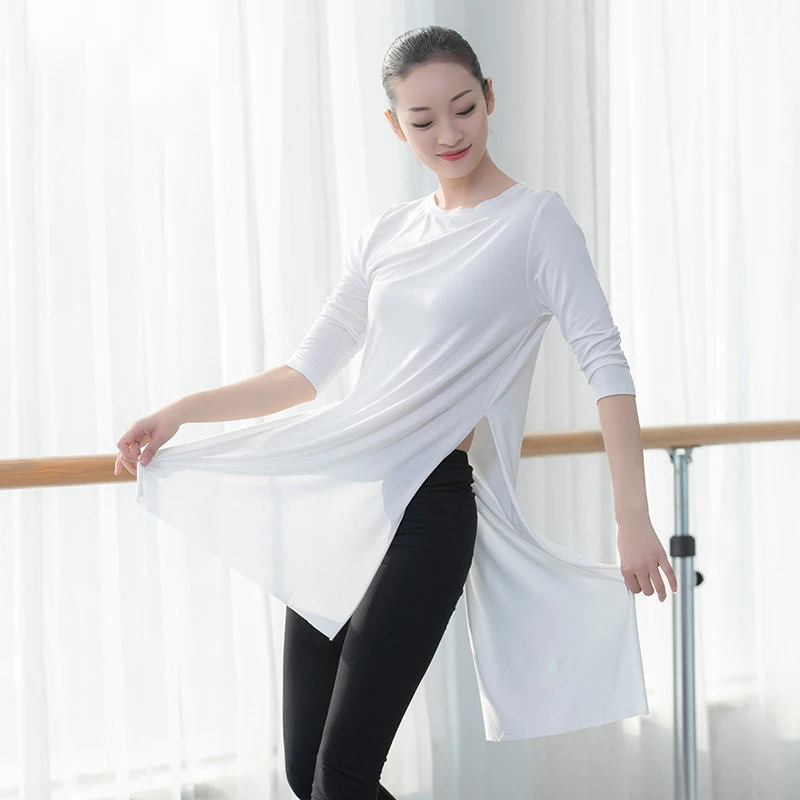 

ballet Women dancewear long T shirt lyrical dance tops women T-shirt hip hop dance tops jazz cotton shirt sports T shirt yoga